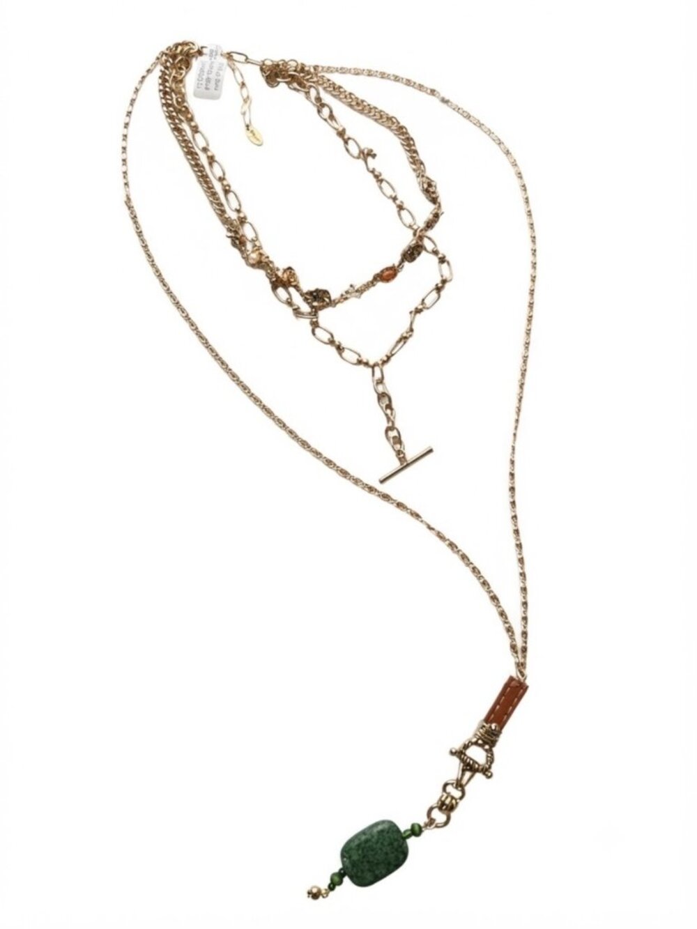 Free People Winslet Layered Gold Chain Necklace Green Stone Pendant NWT